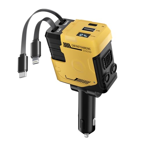 Retractable Car Charger with Retractable Cables (31.5 inch), 4 in 1 Super Fast Car Phone Charger, 2 USB Ports Car Charger Adapter, Compatible with iPhone 15 14 13 12 11 Pro Max, iPad, Pixel - color: Yellow