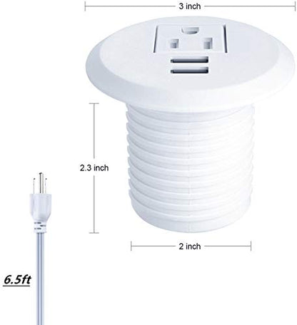 Maggie Desktop Power Grommet,2inch Hole Table Power Grommet Outlet with 2 USB Charging Ports,6.5ft Extension Cord Desk Power Strip with 1 Outlets for Computer,Table,Kitchen,Office,Home
