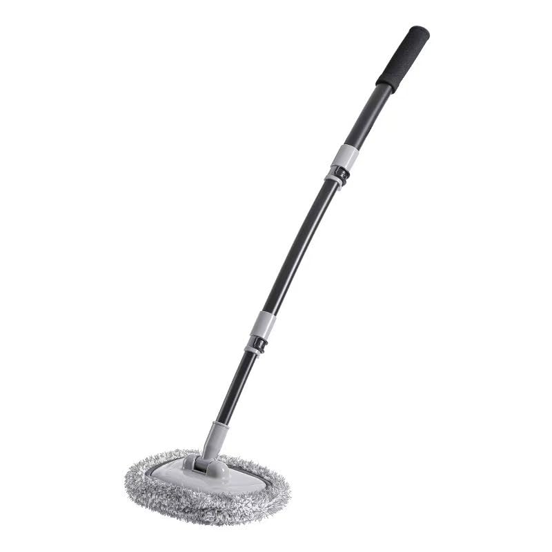 57'' Car Wash Brush with Long Handle Chenille Microfiber Car Wash Kit Mitt Retractable Bent Pole Car Wash Mop for Cars RV Truck Boat (Grey-1) - color: Grey-1