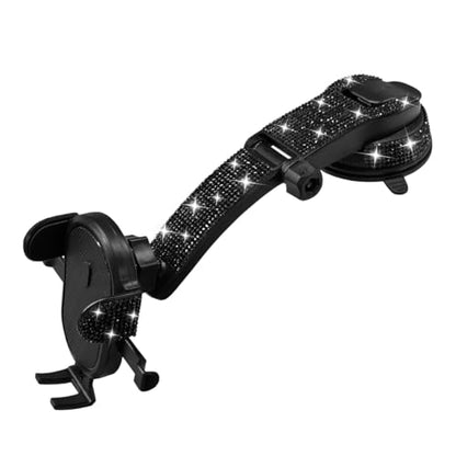 YoRise Bling Car Phone Holder, Rhinestone 360° Rotatable Auto Smartphone Stand with Adjustable Arm & Suction Cup Base, Vehicle Cellphone Bracket for Most Cars Windshield & Dashboard (Black) - color: Black