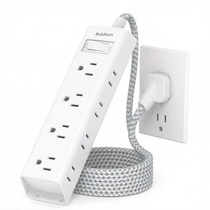 White Braided Power Strip Surge Protector with 12 Outlets - color: White&Gray, size: 10 Ft