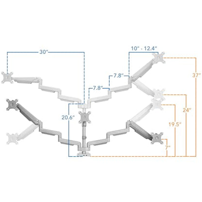 Mount-It! Triple Monitor Mount with Gas Spring Arms, Fits 24–32 Inch Screens, USB & Audio Ports, Full Motion Desk Stand with Tilt, Swivel & Rotation, Heavy Duty Silver 3 Screen Arm with Clamp - color: Silver