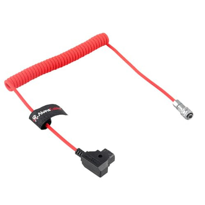 Alvin's Cables D-Tap to BMPCC 6K 4K Coiled Power Cable, Straight Weipu 2-Pin Female to D-Tap Male, Braided Ultra Flexible Coiled Cable for Blackmagic Pocket Cinema Camera 4K/6K/6K Pro, V-Mount, Red - color: Coiled Braided Red