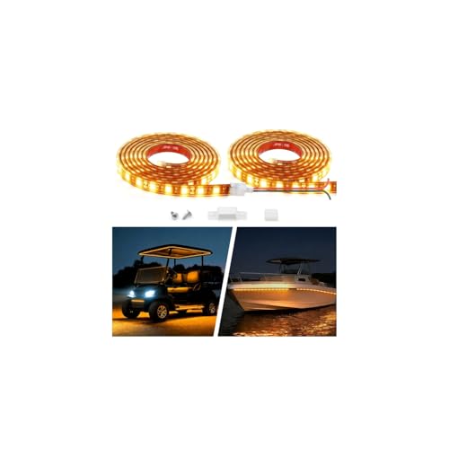 12V Marine Boat LED Light Strip Super Bright, 2 Pack 6.56FT IP68 Fully Waterproof RV Front Cap Lights, Golf Cart Underglow Roof Lights Strip for Truck ATV UTV SUV Car Pickup Trailer, Cuttable, Amber - color: Amber, size: 6.56FT