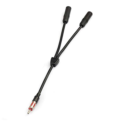 Bingfu Car FM AM Antenna Splitter Adapter Cable, DIN Male to 2 Female Connector for Vehicle Truck SUV Stereo Head Unit Receiver - DIN 1 to 2 Female Antenna Extension Adapter