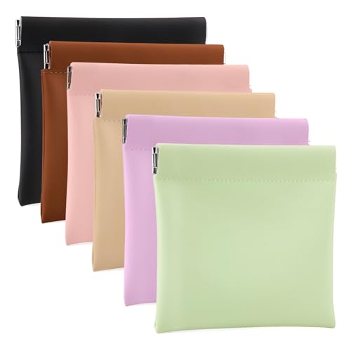 BUSOHA 6 PCS Small Makeup Bags for Purse - Coin Purse for Women - color: 6 PCS - Black+Brown+Yellow+Pink+Green+Purple