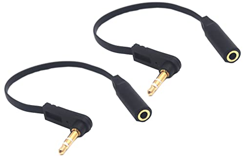15cm 1/8" 3.5mm TRS Jack Extension Audio Flat Cable, 2 Pack, 90 Degree Angle 3.5mm 3 Pole Stereo Plug Male to Female Extender Headphone Headset AUX Cord - color: AM to FM