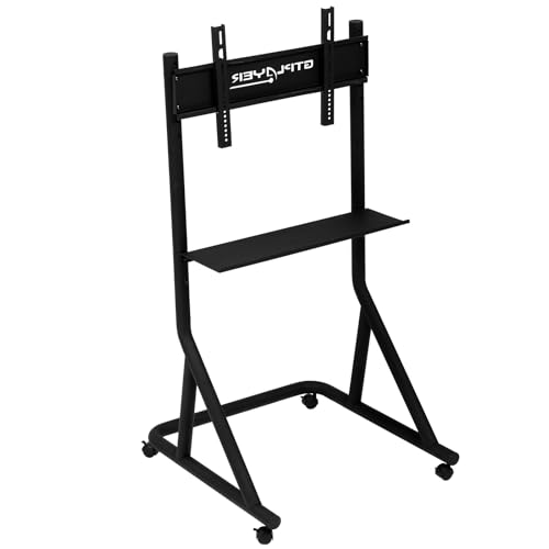 GTPLAYER Monitor Stand Mobile TV Stand with Adjustable Height for 32-65 Inch Display TV Mount Fit for Racing Wheel Stand, Racing Simulator Cockpit, Only Monitor Stand, TV Not Included, Black - color: Black