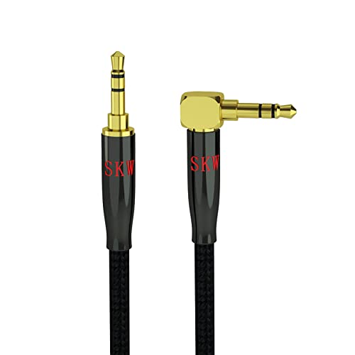 SKW Audiophile 3.5mm Right-Angle Stereo Aux Cable 1/8" TRS 1.6ft/0.5m - color: Black-straight to bend, size: 1.6ft (0.5m)