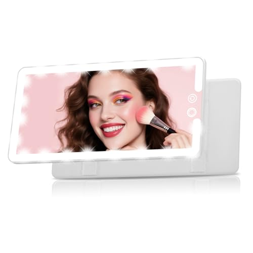 Car Visor Vanity Mirror with Light, Rechargeable Dimmable Touch LED Sun Visor Mirrors, Large Detachable Vanity Makeup Mirror with 3 Color Modes for Truck SUV Car Accessories Essential for Women(White) - color: White, size: (1pcs)