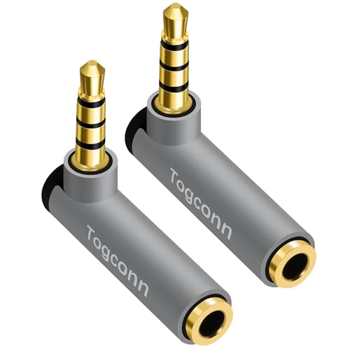 Right Angle 3.5mm 1/8" Audio Mic Adapter 2-Pack,90 Degree 3.5mm 1/8 Inch TRRS Male to Female Stereo Headphone Microphone Jack Plug AUX Connector Compatible with Headset, Tablets, MP3 Players, Speakers - color: 3.5mm TRRS Male to Female, size: 2 Pack