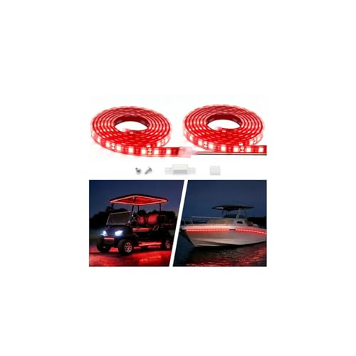 12V Marine Boat LED Light Strip Super Bright, 2 Pack 2FT IP68 Fully Waterproof RV Front Cap Lights, Golf Cart Underglow Roof Lights Strip for Truck ATV UTV SUV Car Pickup Trailer, Cuttable, Red - color: Red, size: 2FT
