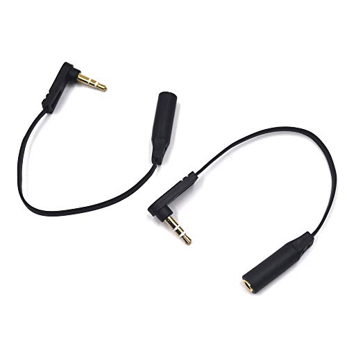 15cm 1/8" 3.5mm TRS Jack Extension Audio Flat Cable, 2 Pack, 90 Degree Angle 3.5mm 3 Pole Stereo Plug Male to Female Extender Headphone Headset AUX Cord - color: AM to FM