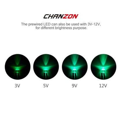 Chanzon 20pcs Pre-Wired 5mm Green LED Diodes + 20pcs LED Holders - color: Green, size: 5mm