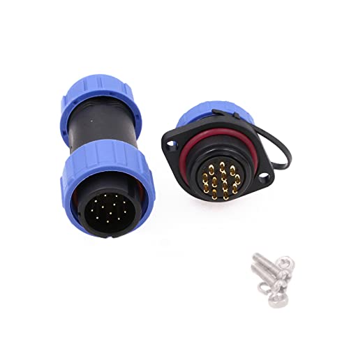 SP21 12pin Screw Panel Mount Industrial Connector Waterproof Aviation 5A 400V Plastic Male Cable Plug Female Socket Durable Plastic Blue Shell Quick Connection for Solar Power Station - style: 12pin
