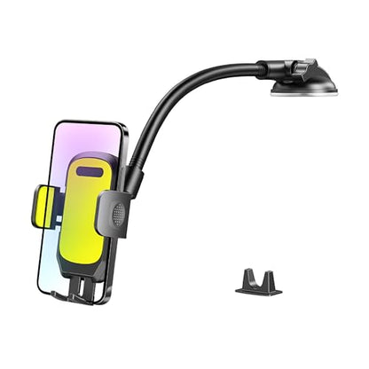 Zpana Car Phone Holder, Long Arm 360° Rotation Vehicle Cell Phone Mount with Suction Cup, Anti-Shake Automotive Dashboard Windshield Smartphone Holder, Universal for SUV RV Truck (Yellow) - color: Yellow