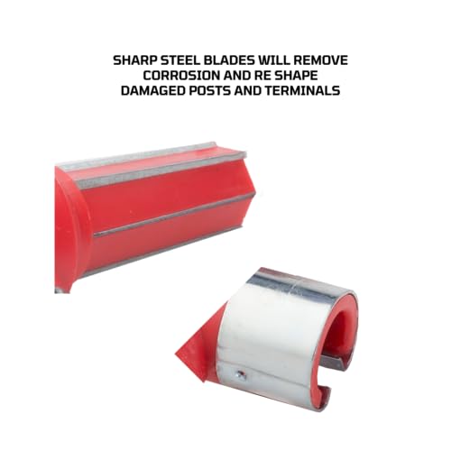 EZRED 4-Way Battery Terminal Cleaning Automotive Maintenance Tool, Clean Out Terminal Clamps, Clean and Reshape Posts, Brush Away Corrosion