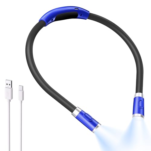 LUXJET Neck Reading Light & Book Lights - 3 Color & 6 Brightness, Flexible Arm, 80H Rechargeable - Christmas Gift White Elephant Gifts for Book Lovers - color: Dark Blue, size: Multi Color: Warm White+Cool White