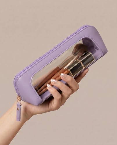 LETGO Cute Makeup Bag Travel Toiletry Bag for Women Small Cosmetic Bags Cute PVC Waterproof Makeup Pouch for Purse Makeup Brushes Bag Pencil Case Accessory Bag (Slim, Purple) - color: Purple, style: Slim