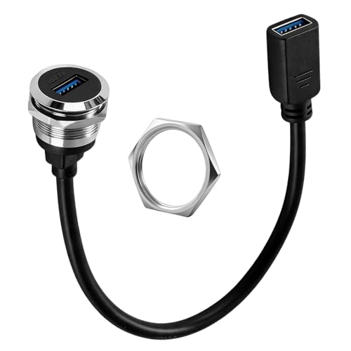 USB Panel Mount Cable, 5Gbps USB Flush Mount Charging Connector, Female to Female Threaded M21 Adapter for Car Desk RV Boat, 25cm/9.84in (F-F)