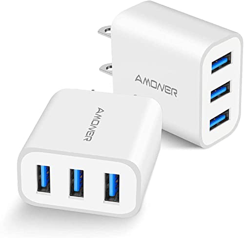 USB Wall Charger, Amoner 2Pack 15W 3-Port USB Charger Block iPhone Cube Charging Blocks for iPhone 14/13/12/11/X/XR/X/8/7/6, Galaxy, Android Phones and More - color: White