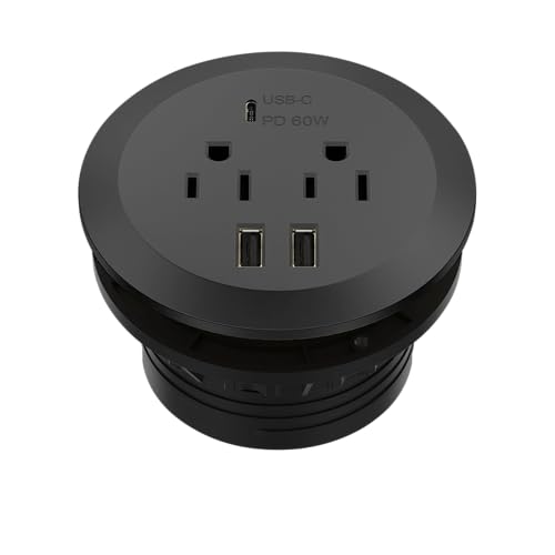 TOPGREENER Desktop Power Grommet with GaN 60W PD, Black - color: Black
