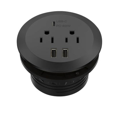 TOPGREENER Desktop Power Grommet with GaN 60W PD, Black - color: Black