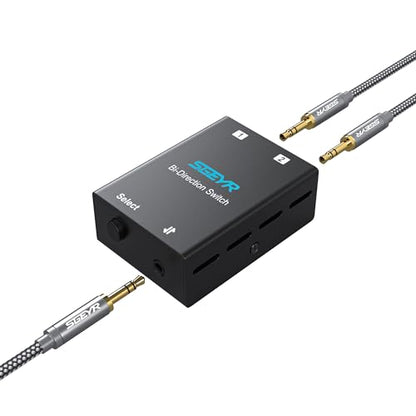 Audio Switch 3.5mm Bi-Direction Switch, Stereo Audio Switcher 2 in 1/1 in 2 Out, Audio Switch Selector for Phone Speakers Headhphone (Black)