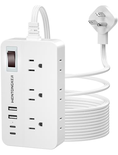 Surge Protector Power Strip - 5Ft Braided Extension Cord Flat Plug with 6 Outlets and 2 USB-A 2 USB-C Ports, 1080 Joules Wall Mounted Charging Station for Office Home ETL (15FT) - size: 15 ft
