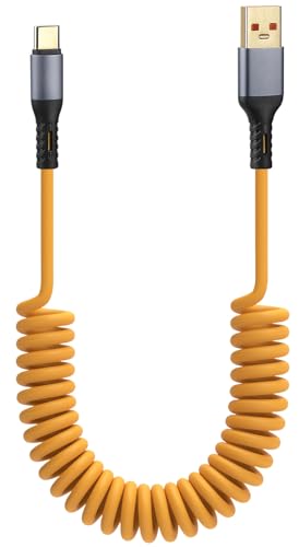 Coiled USB A to USB C Car Charger Cable for iPhone 16 15 Pro, Pro Max, Plus