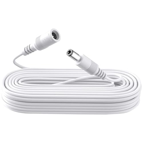 16.4ft 5M DC Power Extension Cable, Premium Pure Copper DC 12V Power Adapter Extension Cord 5.5mm x 2.1mm for CCTV Security Camera/Router/LED Strip Light/Printer/Monitor and More-White - color: White, size: 16.4ft