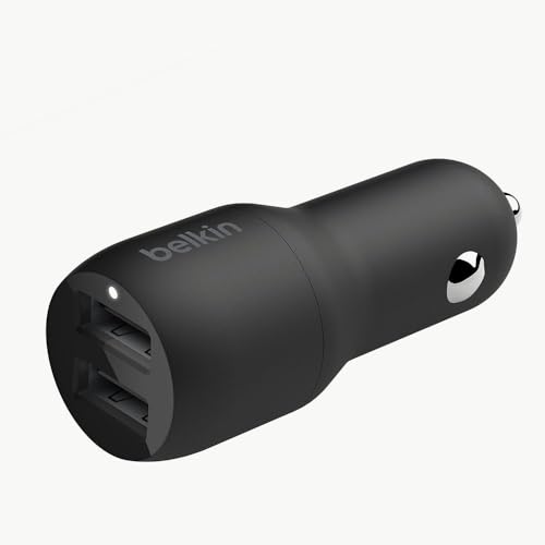 Belkin 24 Watt Dual USB Car Charger - 2 12W USB A Ports with Fast Charging for Apple iPhone 14, 14 Pro, 14 Pro Max, iPhone 13, 13 Pro, 13 Pro Max, Samsung Galaxy, AirPods & More - USB-C Charger - size: 24W (Pack of 2), style: Standalone