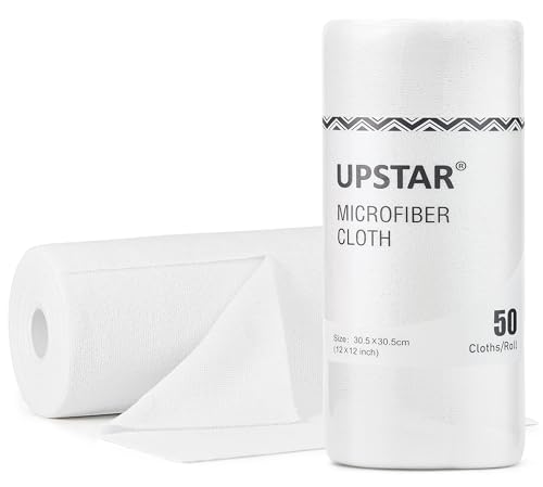 UPSTAR Microfiber Cleaning Cloth, Reusable Paper Towels Rolls, 50 Packs 12x12 inch Cleaning Rags for Washing Dishes, Kitchen, Bathroom, Car, White - color: White