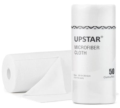UPSTAR Microfiber Cleaning Cloth, Reusable Paper Towels Rolls, 50 Packs 12x12 inch Cleaning Rags for Washing Dishes, Kitchen, Bathroom, Car, White - color: White