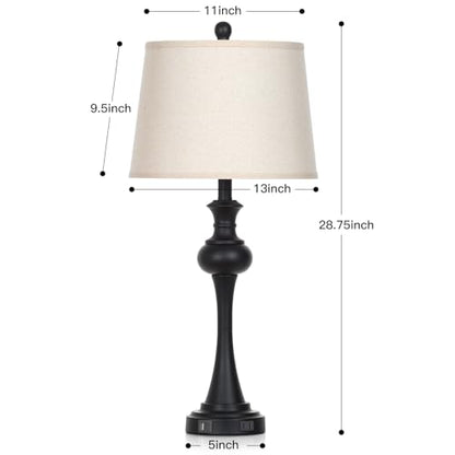 CINSARY Black Table Lamps Set of 2, 29" Bedside Lamps with USB C+A - color: Black-set of 2