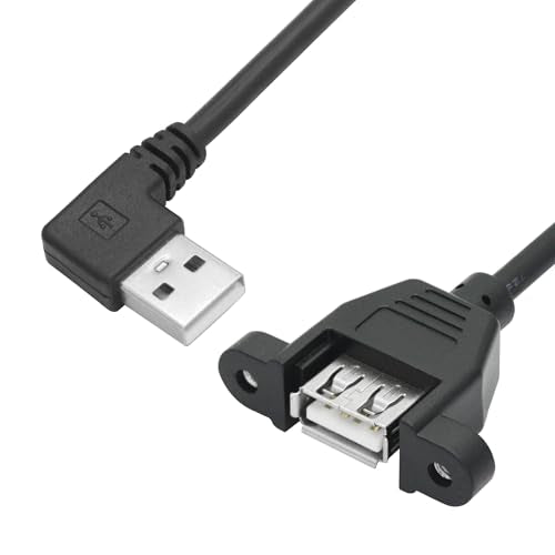 2Pcs 90 Degree USB A Panel Mount Extension Cable 2FT, Charging and Data - style: Right Angle USB A Male to Female Cable - 2FT
