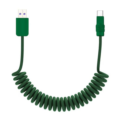 chubbycable USB A to C 120W 브레이드 코일 충전 케이블, 올 그린, 1.8m(6피트) - color: 그린+그린., style: USB A-타입 C