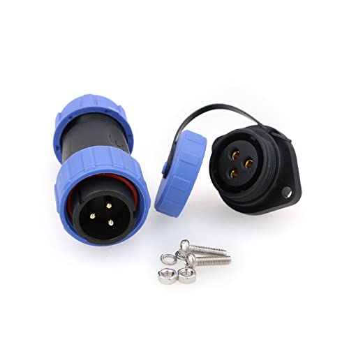 SP21 3 Pin Waterproof Aviation Circular Rear Nut Connector 30A 11AWG Plug Socket Male Female Cable Panel Mount Outdoor Plastic Threaded Coupling for Portable Power Station - style: 3pin