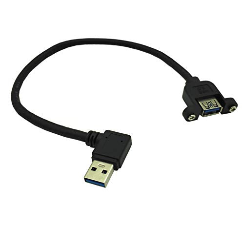 Panel- Mount USB 3.0 Extension Cable, Haokiang 1 ft/30cm 90 Degree Right Angle USB 3.0 Type A Male to Type A Female with Screw Hole Panel Mount Adapter External Cable (Right Angle)