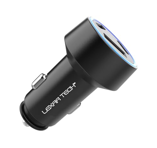 USB C Car Charger Fast Charging - LEXAA TECH 58W USB Car Charger Adapter Dual Port PD&QC 3.0 Compatible with iPhone 16 15 14 13 12 Pro Max X XR XS Samsung Galaxy Note 20/10 S24/S23/22/21 Google