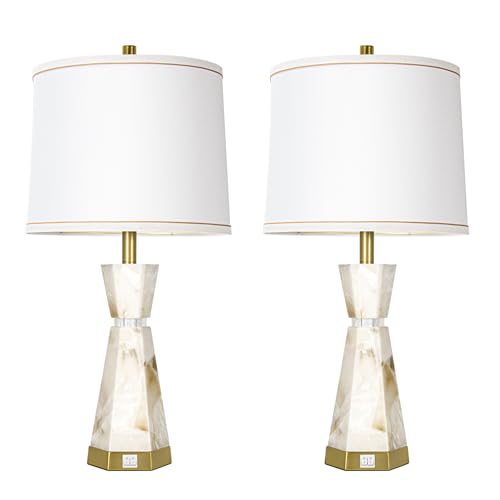 Scenekoy 27" Modern Alabaster Table Lamp Set of 2 with Night Light, USB A+C - color: White