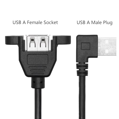 2Pcs 90 Degree USB A Panel Mount Extension Cable 2FT, Charging and Data - style: Right Angle USB A Male to Female Cable - 2FT
