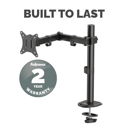 Fellowes Everyday Adjustable Single Monitor Arm – Supports Screens up to 32" Weighing 19.84 lbs, Tilt, Swivel, Rotate, VESA 75/100, Clamp or Grommet Mount, Cable Management - style: Everyday Single Arm