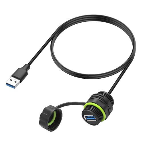 USB 3.0 Male to Female Mount Flush Extension Cable IP68 Outdoor Waterproof USB Threaded Socket Cable Adapter 5.0Gbps USB A Waterproof Socket for Data + Power,Industrial Standard 3.28ft