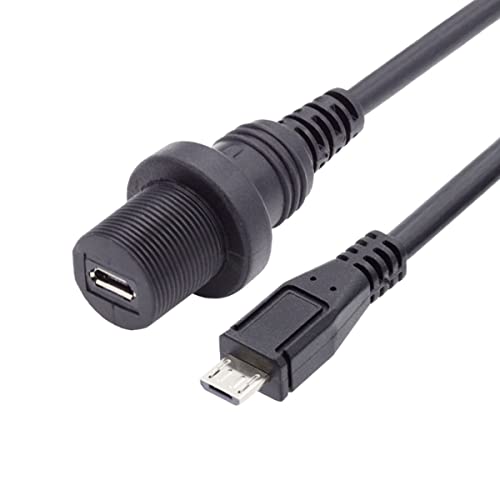 cablecc Waterproof Dustproof 480Mbps Micro USB2.0 5Pin Male to Female Extension Data Power Cable Car Panel Mount Design 1m - style: Micro USB2.0