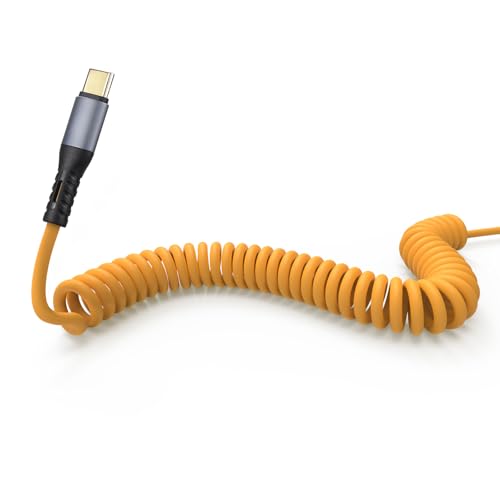 Coiled USB A to USB C Car Charger Cable for iPhone 16 15 Pro, Pro Max, Plus