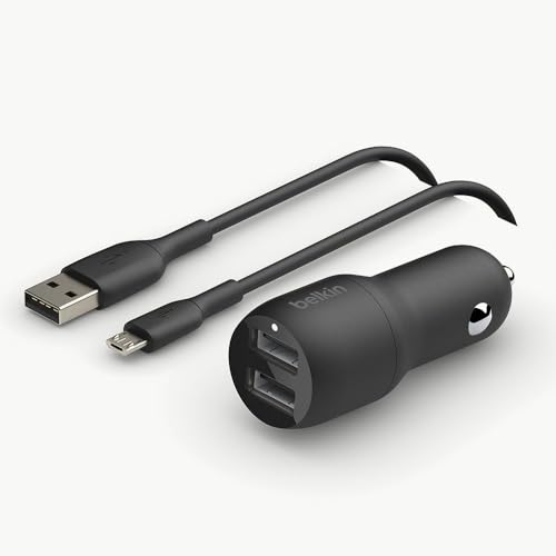 Belkin 24 Watt Dual USB Car Charger - 2 12W USB A Ports with Fast Charging for Apple iPhone 14, 14 Pro, 14 Pro Max, iPhone 13, 13 Pro, 13 Pro Max, Samsung Galaxy, AirPods & More - USB-C Charger - size: 24W (Pack of 2), style: Standalone