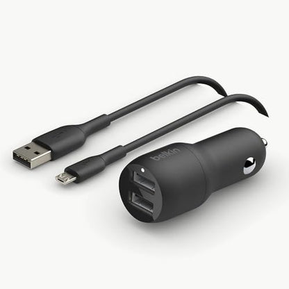 Belkin 24 Watt Dual USB Car Charger - 2 12W USB A Ports with Fast Charging for Apple iPhone 14, 14 Pro, 14 Pro Max, iPhone 13, 13 Pro, 13 Pro Max, Samsung Galaxy, AirPods & More - USB-C Charger - size: 24W (Pack of 2), style: Standalone