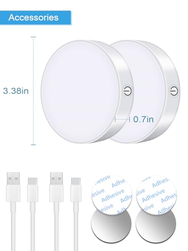 WILLED 3000K Dimmable Touch Lights, Battery Rechargeable Tap Lights, Magnet Stick on Closet Light, Portable LED Puck Night Lights for Cabinet, Wardrobe, Counter, Kitchen, Bedroom (2 Pack) - color: White