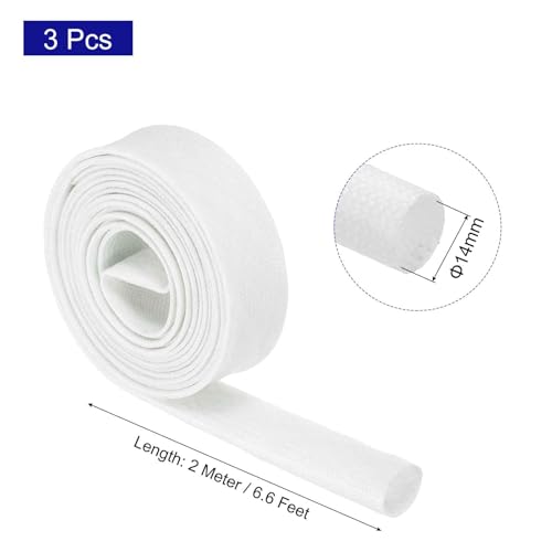 MECCANIXITY 3Pcs Wire Insulation Braid Fire Sleeve,6.6Ft-14mm ID White, High Temp Silicone Coated Fiberglass Sleeving for Automotive Hose Lines Electrical Wiring - color: White, size: 6.6Ft-14mm